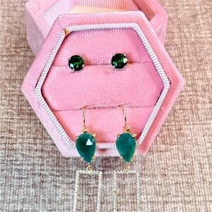 RACHEL Rachel Roy Elegant Green and Gold Drop Earrings